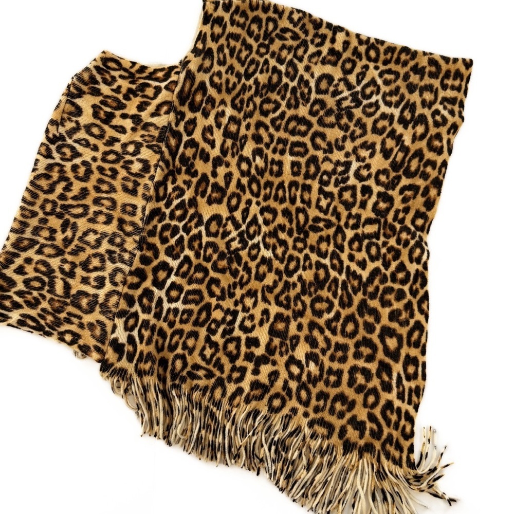 Chicos Poncho Sweater Leopard Animal Fringe New Brown Tan Womens One Size - Picture 2 of 9